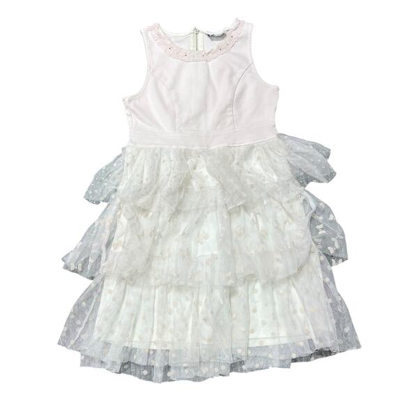 D Signed by Disney Girls Party Dress Polka Dot Layered Tulle Blush Pink Cream - Picture 1 of 9